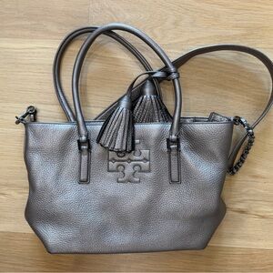 Tory Burch Gray Leather Tote Bag